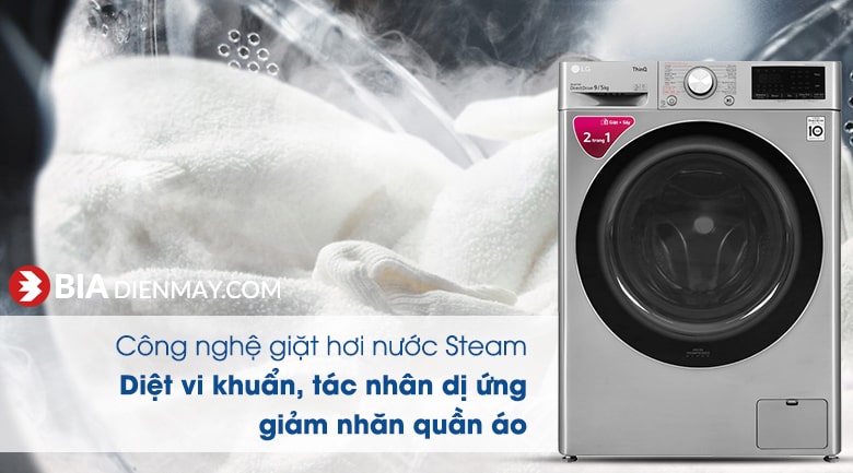 Máy giặt sấy LG inverter 9 kg FV1409G4V - giặt hơi nước