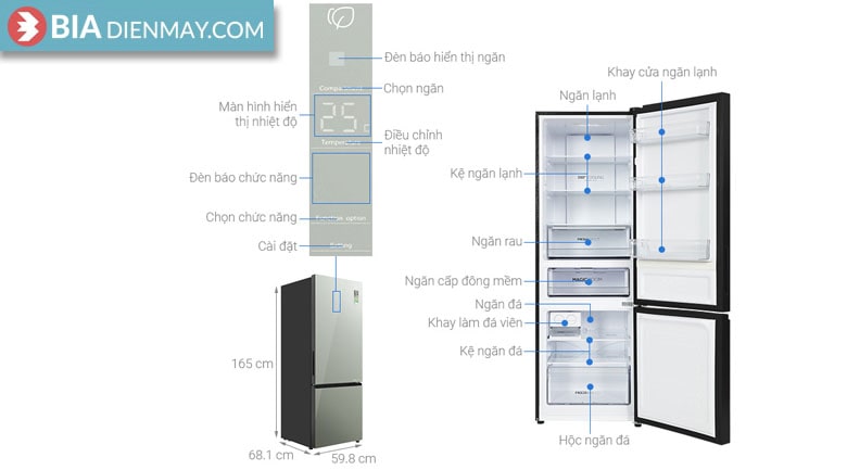 Tủ lạnh Aqua inverter 292 lít AQR-B350MA(GM) - Thông số
