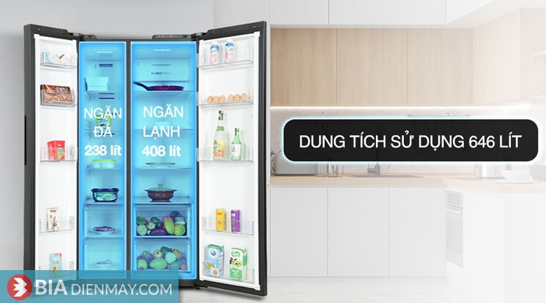 Tủ lạnh Aqua inverter 646 lít AQR-S682XA(SLB) - Dung tích sử dụng