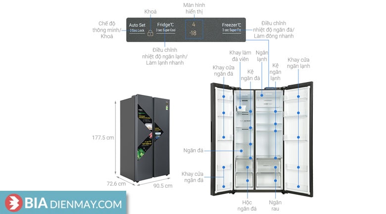 Tủ lạnh Aqua inverter 646 lít AQR-S682XA(SLB) - thông số