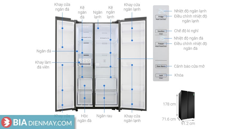Tủ lạnh Samsung inverter 655 lít RS62R5001B4/SV - thông số