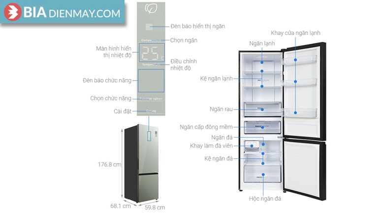Tủ lạnh Aqua inverter 324 lít AQR-B380MA(GM) - Thông số