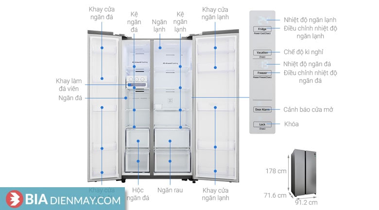 Tủ lạnh Samsung inverter 655 lít RS62R5001M9/SV - thông số