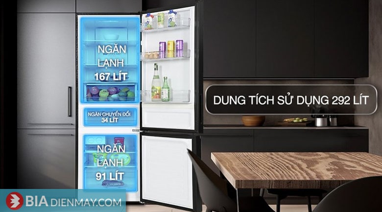 Tủ lạnh Aqua inverter 292 lít AQR-B360MA(SLB) - dung tích sử dụng