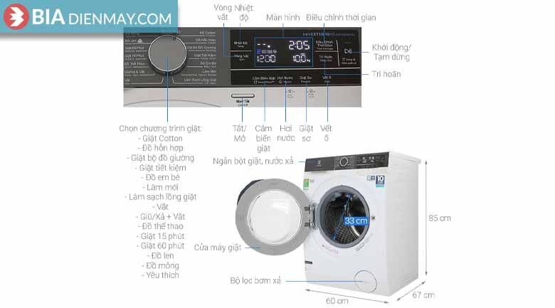 Máy giặt Electrolux inverter 10 kg EWF1023BEWA