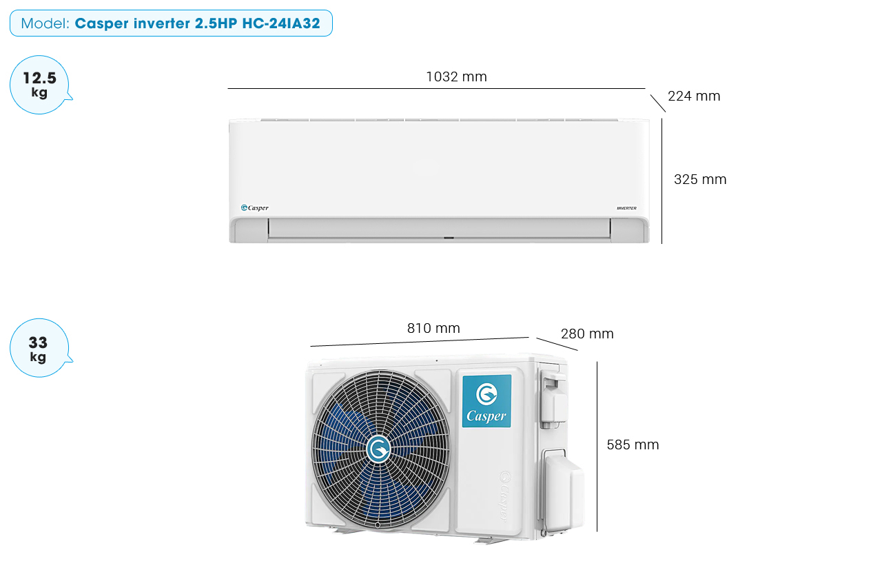 Điều hòa Casper inverter 24000BTU 1 chiều HC-24IA32 - Thông số