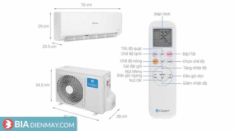 Điều hòa Casper inverter 12000BTU 1 chiều GC-12IS33 - Thông số