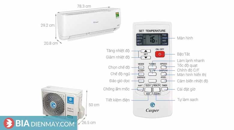 Điều hòa Casper inverter 18000BTU 1 chiều GC-18IS33 - Thông số