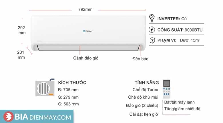 Điều hòa Casper 9000BTU GC-09IS33 - Thông số