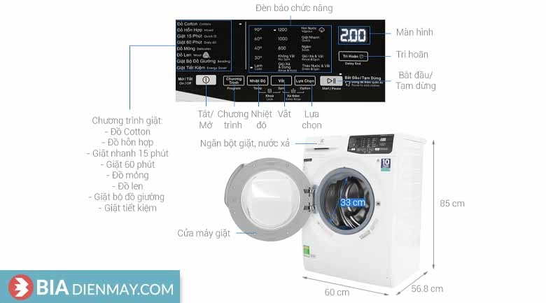 Máy giặt Electrolux inverter 8kg EWF8025BQWA - Lồng ngang
