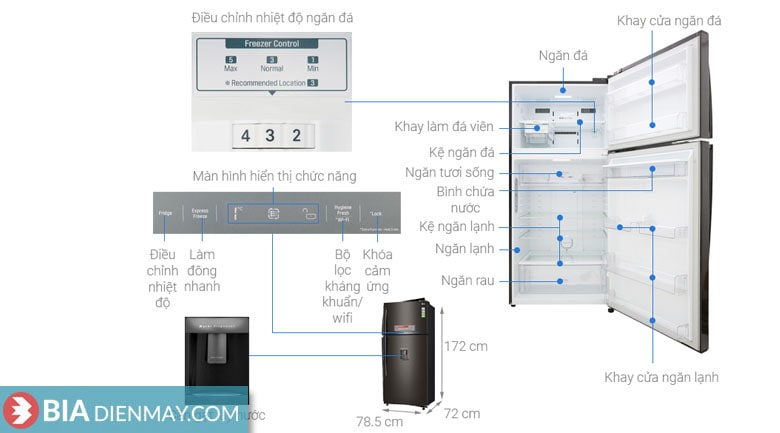 Tủ lạnh LG inverter 478 lít GN-D602BLI - thông số