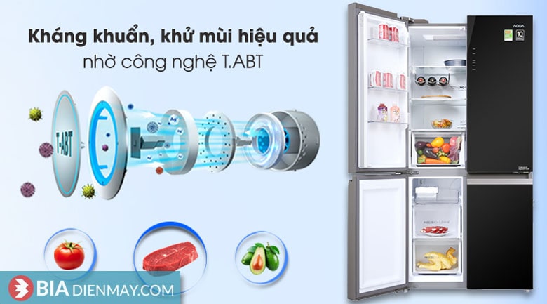 Tủ lạnh Aqua 4 cánh inverter 549 lít AQR-IG636FM(GB) - công nghệ kháng khuẩn, khử mùi