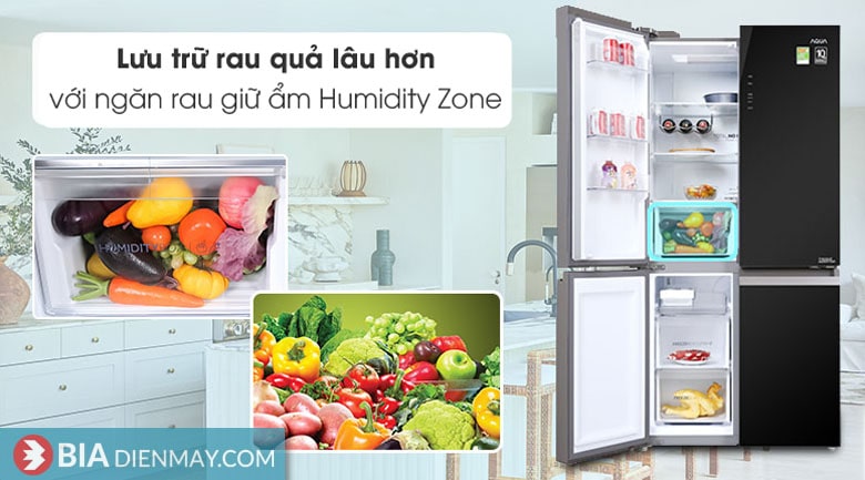 Tủ lạnh Aqua 4 cánh inverter 549 lít AQR-IG636FM(GB) - ngăn giữ ẩm rau củ quả