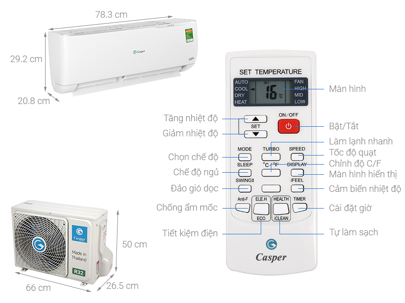 Thông số Điều hòa Casper 9000 BTU GC-09TL32