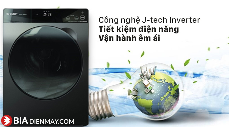 Máy giặt Sharp inverter 8.5 kg ES-FK852SV-G - công nghệ J-tech inverter tiết kiệm điện
