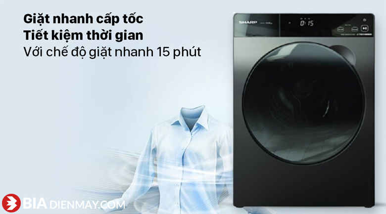 Máy giặt Sharp inverter 8.5 kg ES-FK852SV-G - chế độ giặt nhanh 15 phút