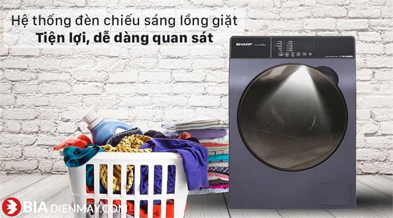 Máy giặt Sharp inverter 8.5 kg ES-FK852SV-G - hệ thống chiếu sáng lồng giặt