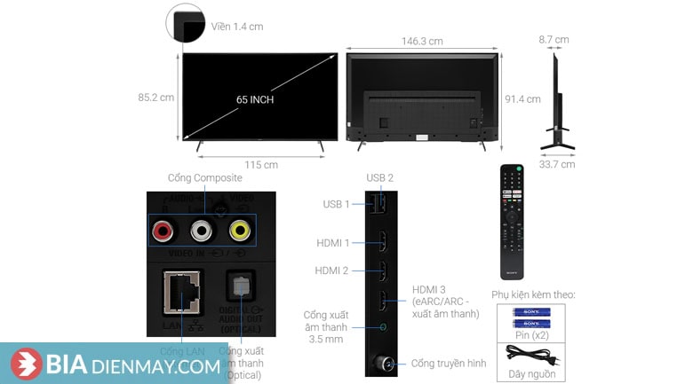 Google Tivi Sony 4K 65 inch KD-65X75K - thông số