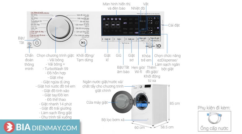 Máy giặt LG inverter 11 kg FV1411S4WA - thông số