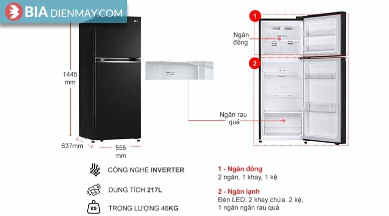 Tủ lạnh LG Inverter 217 Lít GV-B212WB 