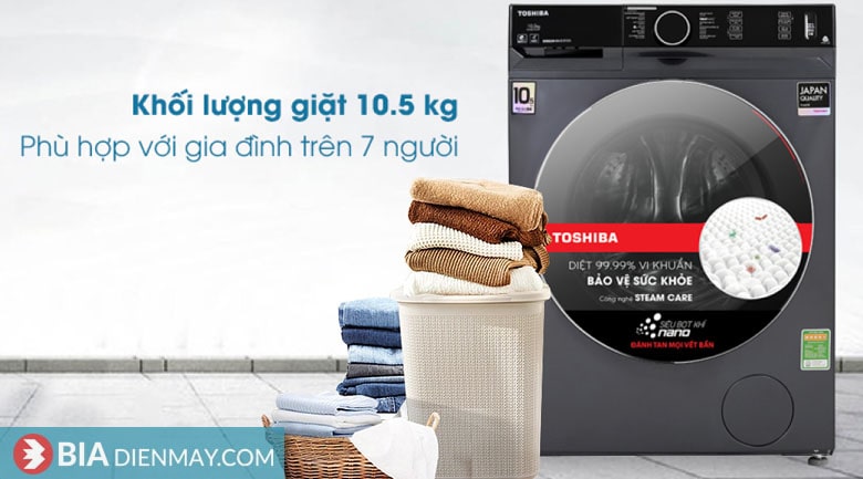 Máy giặt Toshiba inverter 10.5 kg TW-BK115G4V(MG) - khối lượng giặt