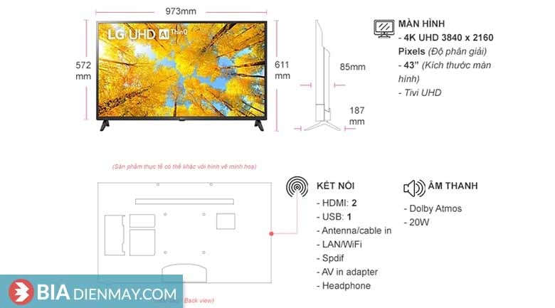 Smart Tivi LG 4K 43 inch 43UQ7550PSF - Thông số