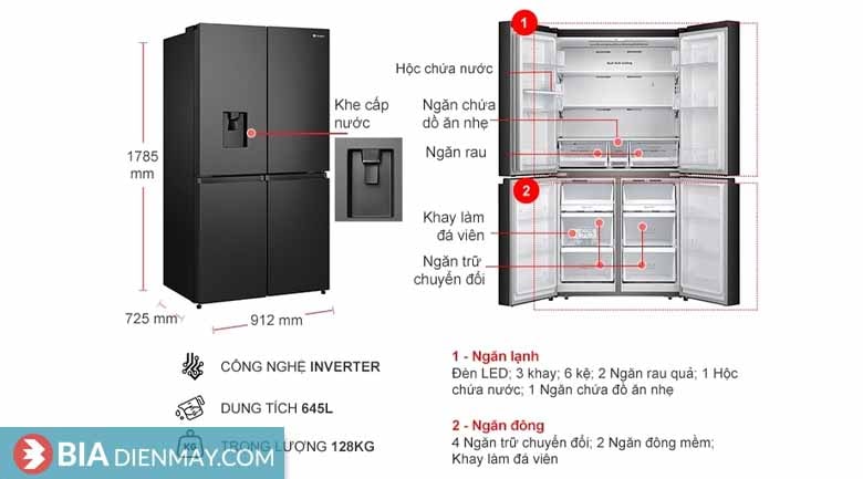 Tủ lạnh Casper inverter 645 lít RM-680VBW - thông số