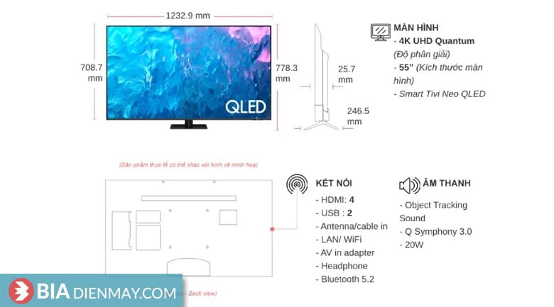 Smart Tivi Samsung QLED 4K 55 inch QA55Q70C - Thông số