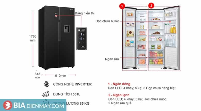 Tủ lạnh Casper inverter 551 lít RS-575VBW - Thông số