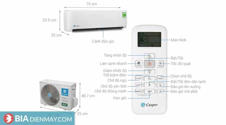 thông số - Điều hòa Casper 18000 BTU 1 chiều LC-18TL32