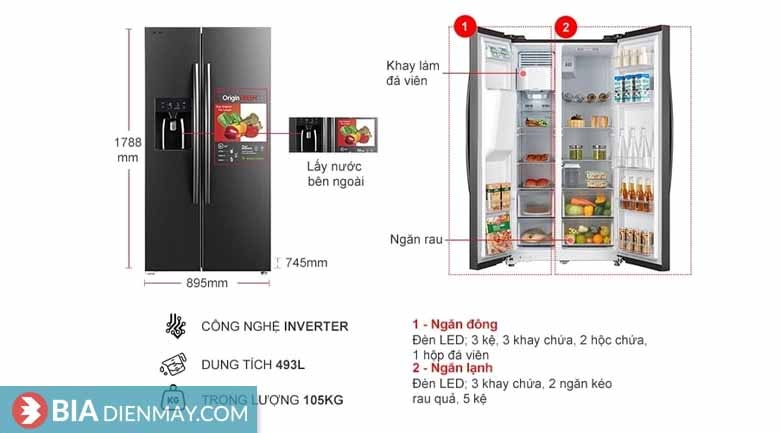 Tủ lạnh Toshiba 493 lít GR-RS637WE-PMV(06)-MG - Thông số