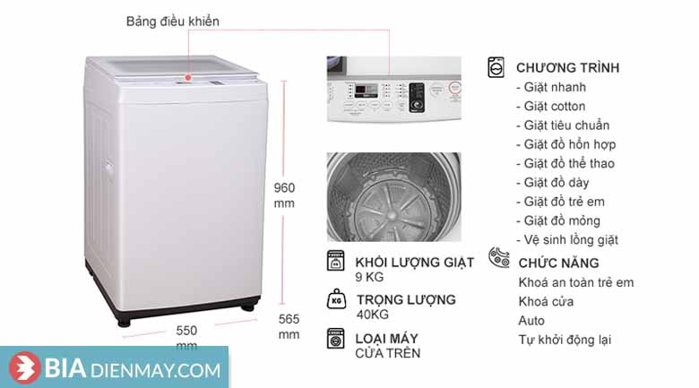 Máy giặt Toshiba 9 kg AW-K1000FV(WW) - Lồng đứng