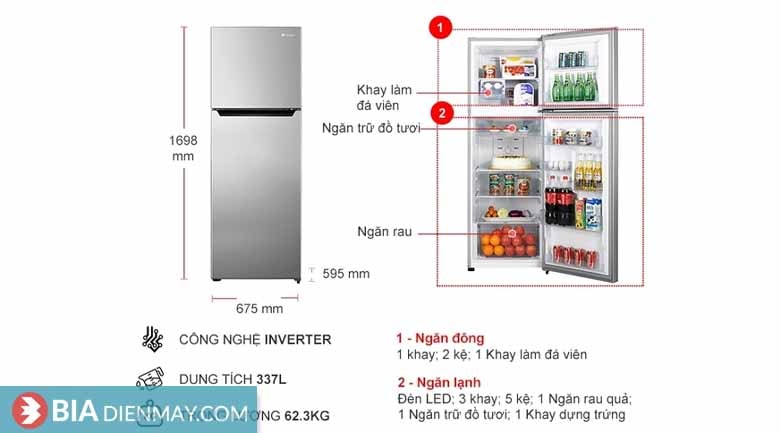 Tủ lạnh Casper inverter 337 lít RT-368VG - thông số