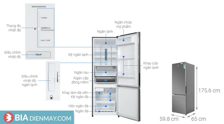 Tủ lạnh Electrolux Inverter 335 lít EBB3702K-A - thông số