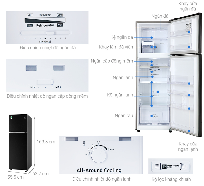 Thông số Tủ lạnh Samsung RT25M4032BU/SV Inverter 256 lít