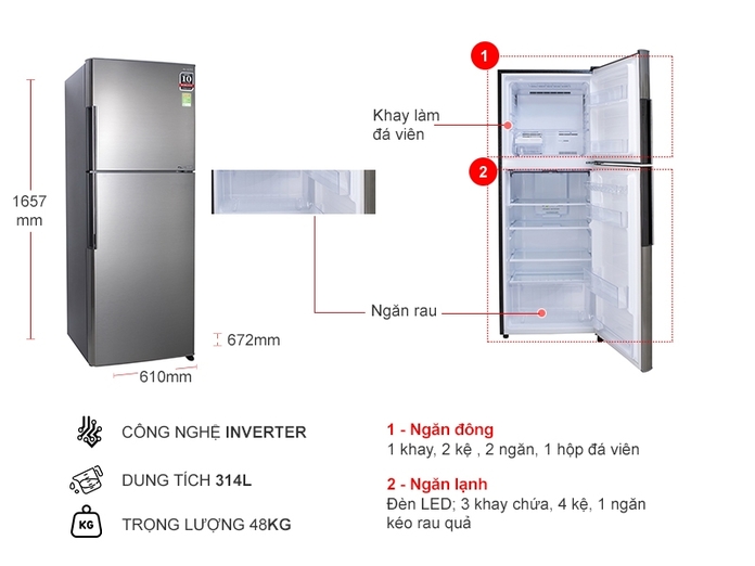 Tủ lạnh Sharp inverter 287 lít SJ-X316E-SL - Chính hãng