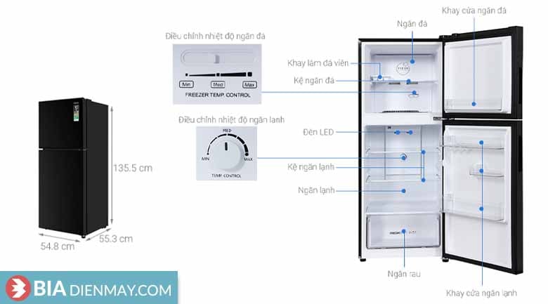 Tủ lạnh Aqua inverter 189 lít AQR-T220FA(FB) - Thông số