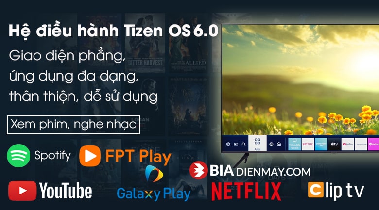 Smart Tivi Samsung 4K 43 inch UA43AU7700 - Hệ điều hành Tizen OS