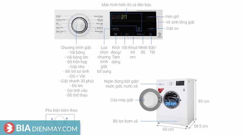 Máy giặt LG Inverter 9 kg FM1209S6W - thông số