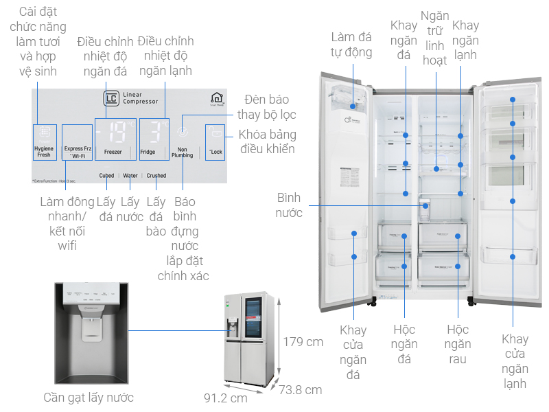 Thông số Tủ lạnh LG GR-X247MC Inverter InstaView 601 Lít