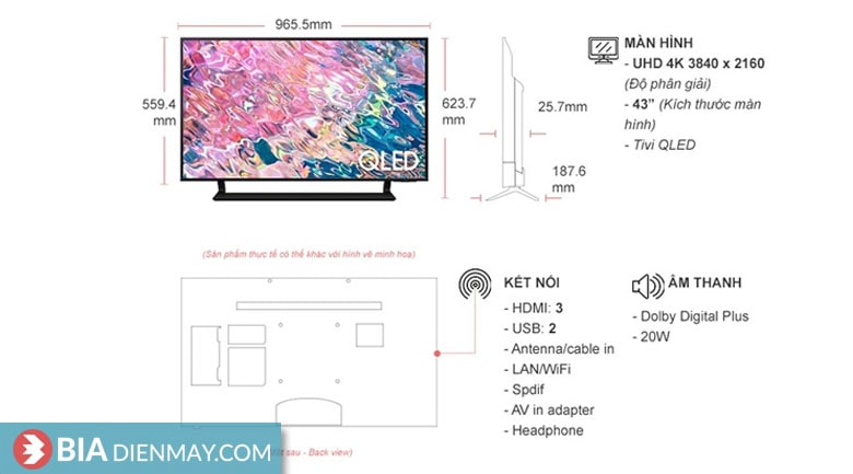 Smart Tivi Samsung QLED 4K 43 inch QA43Q60BA - thông số