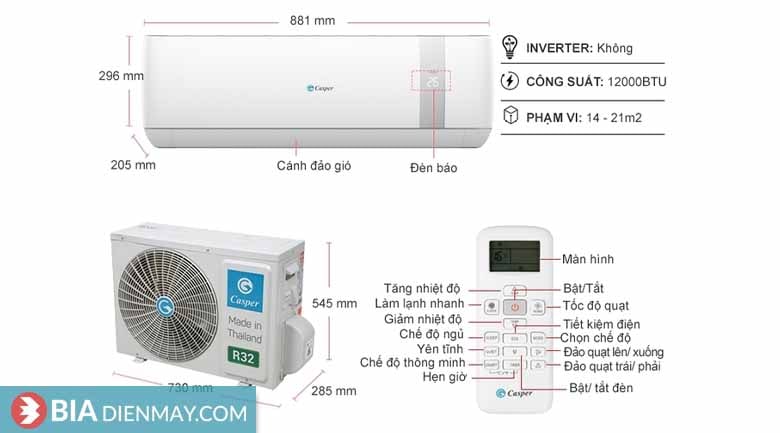 Điều hòa Casper 12000BTU 1 chiều SC-12TL32 - thông số