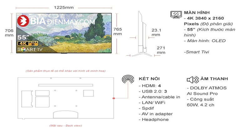 Tivi LG 55 inch OLED55G1PTA - Thông số
