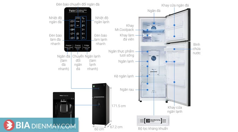 Tủ lạnh Samsung inverter 319 lít RT32K5932BU/SV - thông số