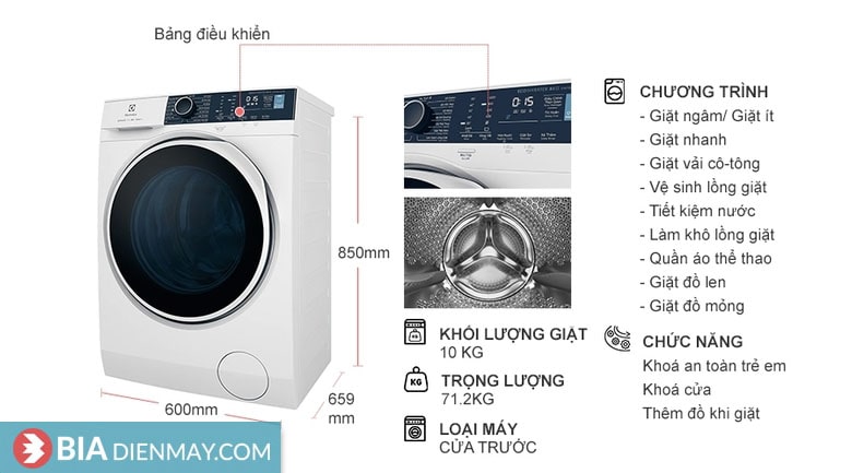 Máy giặt Electrolux inverter 10 kg EWF1042Q7WB - thông số