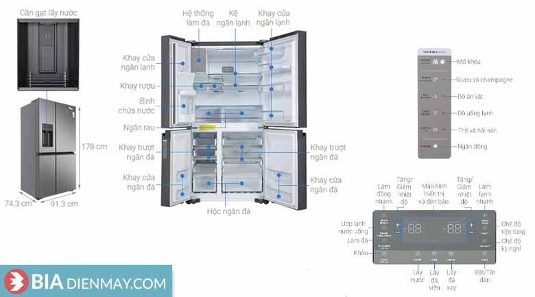 Tủ lạnh Electrolux inverter 609 Lít EQE6879A-B 4 cánh - Thông số