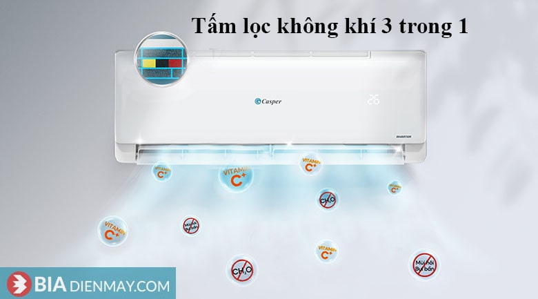 Điều hòa Casper inverter 12000 BTU 1 chiều TC-12IS36 - lọc không khí 3 trong 1