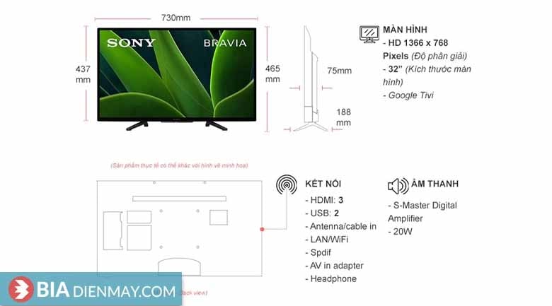 Google Tivi Sony 32 inch KD-32W830K - thông số