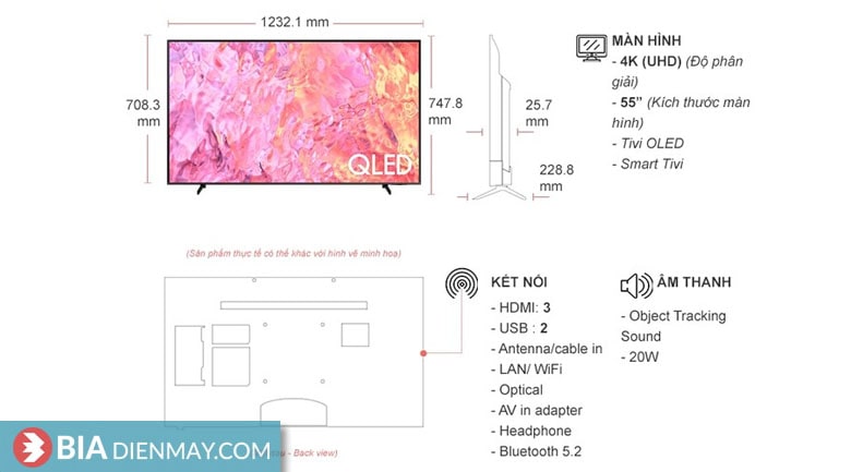Smart Tivi Samsung 55 inch QLED 4K QA55QE1C - thông số
