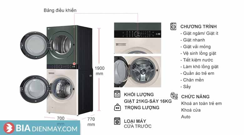 Máy giặt sấy LG Inverter 21 kg WT2116SHEG - Model 2022
